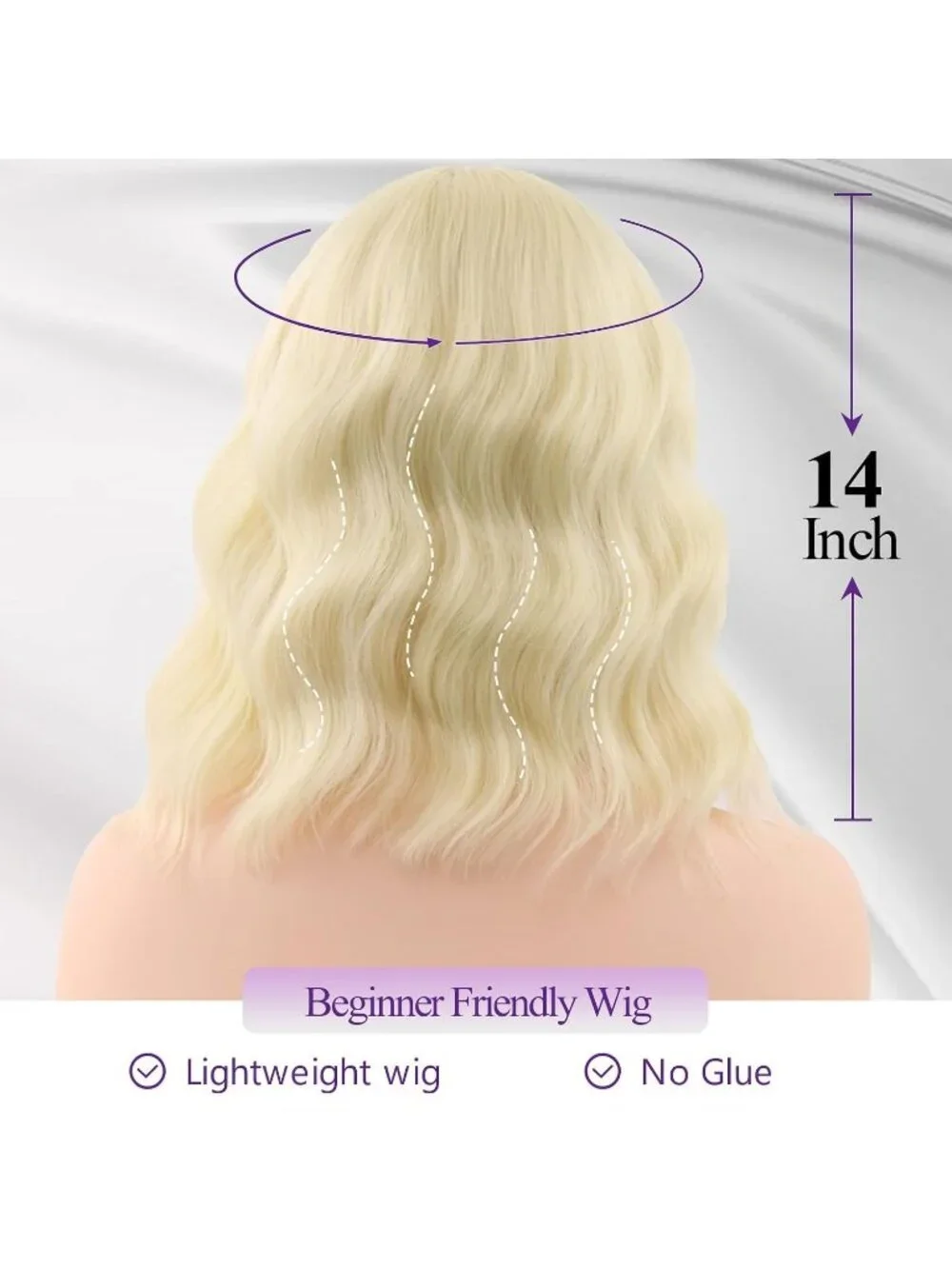 Women's Blonde 14 Inch Heat Resistant Synthetic Short Wavy Bob Wigs Bangs